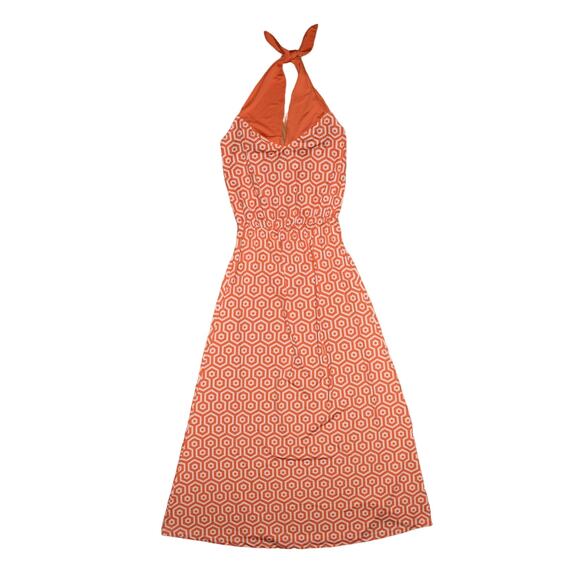 MUD PIE NEW $79 Leighton 3-Way Halter Maxi Dress Orange White Geometric Small - Picture 1 of 5